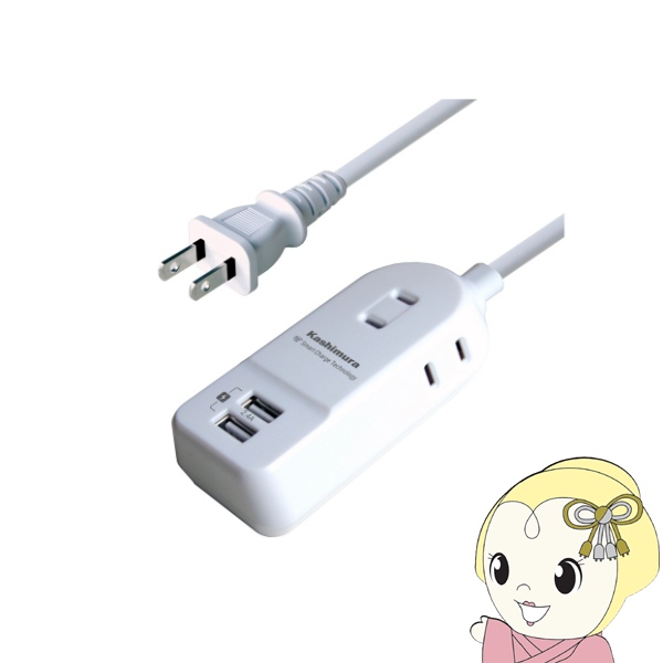 �J�V���� WM-16 NWM-16 �����E�C�O���p�d���^�b�v A�^�C�v AC3P USB2P 2.4A �z���C�g 1m