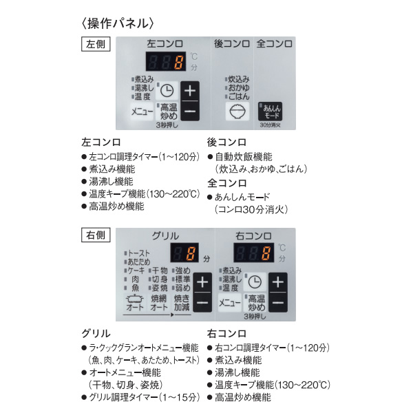 パロマ ビルトイン ガスコンロ WITHNA（ウィズナ）プロパンガス用 LP用 左右強火力 3口 幅60cm ブラック PD-819W-60GZ-LP 水無し両面焼き/srm｜gioncard｜14