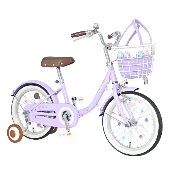 【メーカー直送】 子供用自転車 16インチ 美和商事 パピヨン16 ラベンダー 補助輪付き キッズ自転車 キッズサイクル お花かごバッグ付き/srmの画像