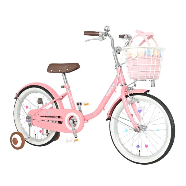 【メーカー直送】 子供用自転車 18インチ 美和商事 パピヨン18 ピンク 補助輪付き キッズ自転車 キッズサイクル お花かごバッグ付き/srmの画像