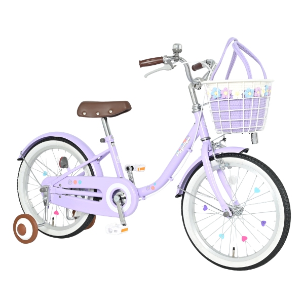【メーカー直送】 子供用自転車 18インチ 美和商事 パピヨン18 ラベンダー 補助輪付き キッズ自転車 キッズサイクル お花かごバッグ付き/srmの画像