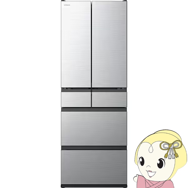 �①�Ɂy�ݒu���z���� HITACHI �①�� H�^�C�v 485L �t�����`�h�A�i�ω��J���j6�h�A ��65cm ���C�g�V���o�[ R-H49Y-S/srm