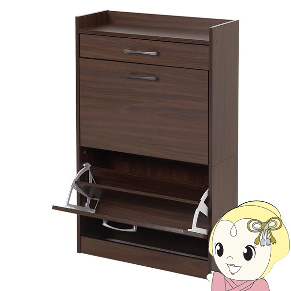シューズラック 2段 幅62×奥行24×高さ99cm ブラウン  下駄箱 コンパクトサイズ 省スペース/srm