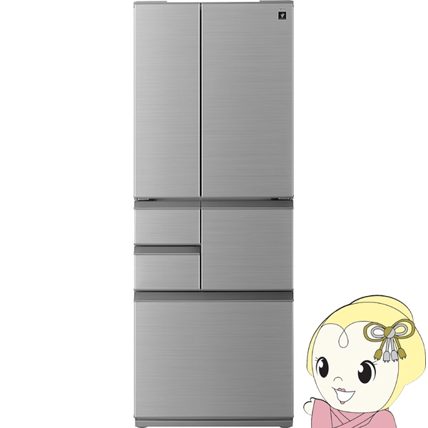[予約 約2-3週間以降]冷蔵庫 【設置込】 シャープ SHARP 502L 幅68.5cm フレンチドア（観音開き） 6ドア アッシュシルバー SJ-X502P-S | SHARP