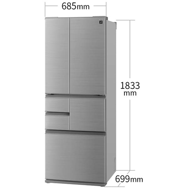 [予約 約2-3週間以降]冷蔵庫 【設置込】 シャープ SHARP 502L 幅68.5cm フレンチドア（観音開き） 6ドア アッシュシルバー SJ-X502P-S | SHARP | 02