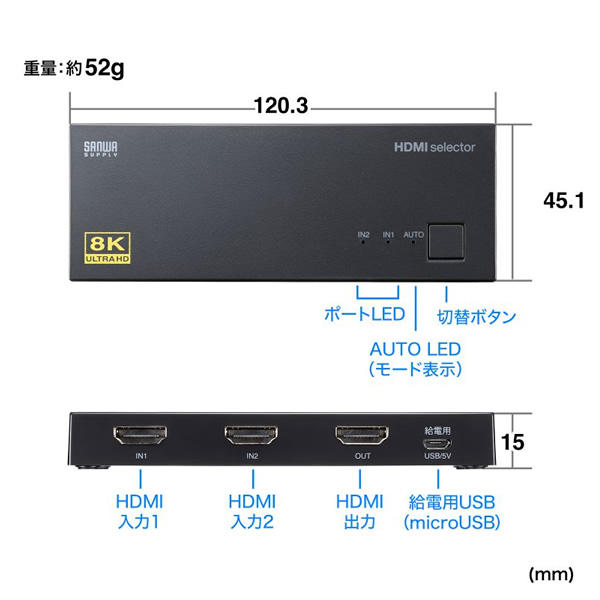8K対応HDMI切替器 サンワサプライ 2入力・1出力 SW-HDR8K21L | SANWA SUPPLY | 09