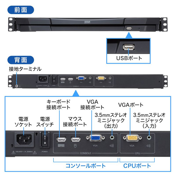 【メーカー直送】スライドLCDコンソールドロワー サンワサプライ USB/VGA対応 SW-KVMVDR/srm PCサプライ、アクセサリー