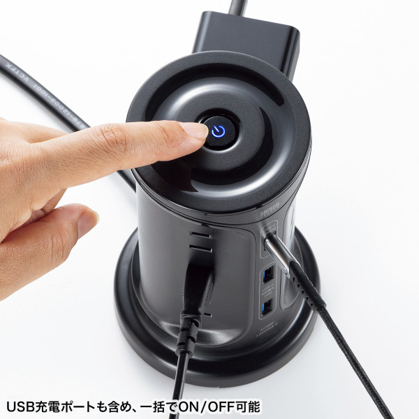 サンワサプライ 電源タップ タワー型電源タップ タワータップ USB充電対応 PD30W タイプC搭載 12個口 2m ブラック TAP-B112C1A2BK/srm | SANWA SUPPLY | 11