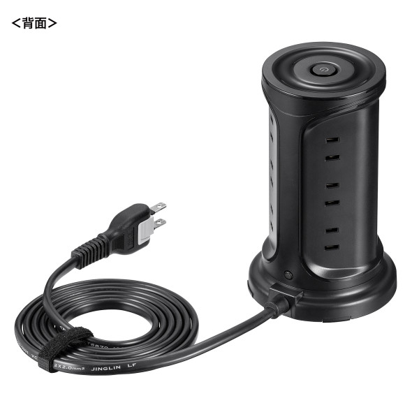 サンワサプライ 電源タップ タワー型電源タップ タワータップ USB充電対応 PD30W タイプC搭載 12個口 2m ブラック TAP-B112C1A2BK/srm | SANWA SUPPLY | 06