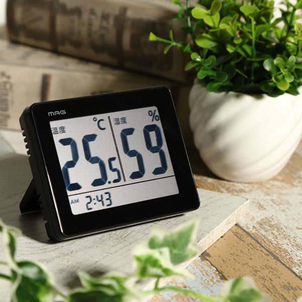 温湿度計 温度計 湿度計 デジタル ノア精密 MAG 環境表示 時計 置き掛け兼用 スカイ シンプル　おしゃれ｜gioncard｜04