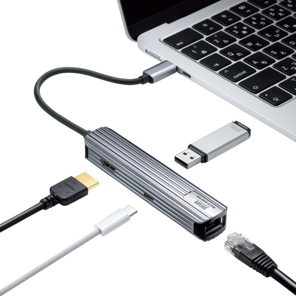 USB Type-Cマルチ変換アダプタ HDMIポート＋LANポート付きケーブル15cm サンワサプライ USB-3TCHLP7S/srm｜gioncard｜02