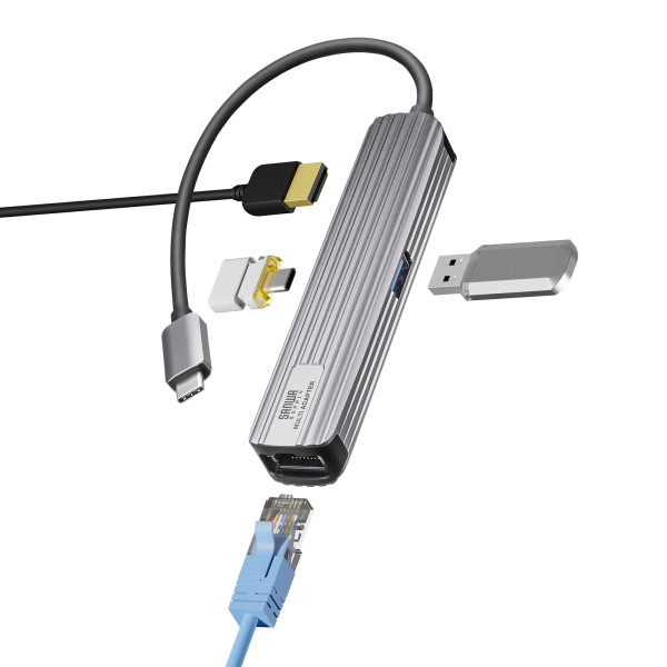 USB Type-Cマルチ変換アダプタ HDMIポート＋LANポート付きケーブル15cm サンワサプライ USB-3TCHLP7S/srm｜gioncard｜08