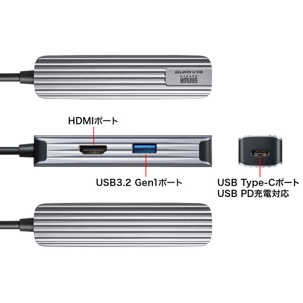 USB Type-C マルチ変換アダプタ HDMI付 サンワサプライ USB-3TCHP6S/srm｜gioncard｜05