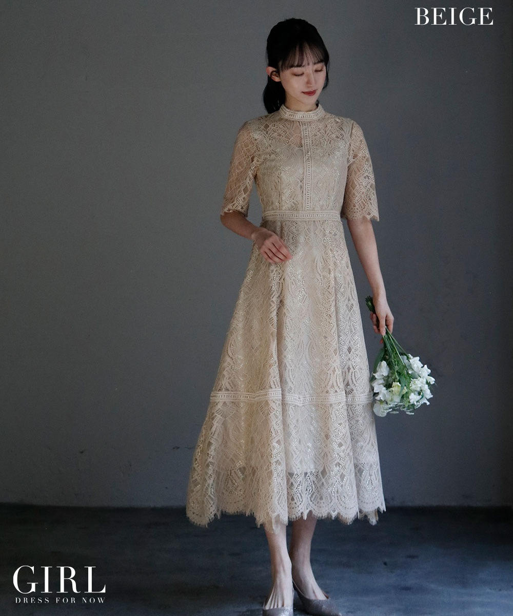 パーティードレス 結婚式 ワンピース ドレス 袖あり 大きいサイズ