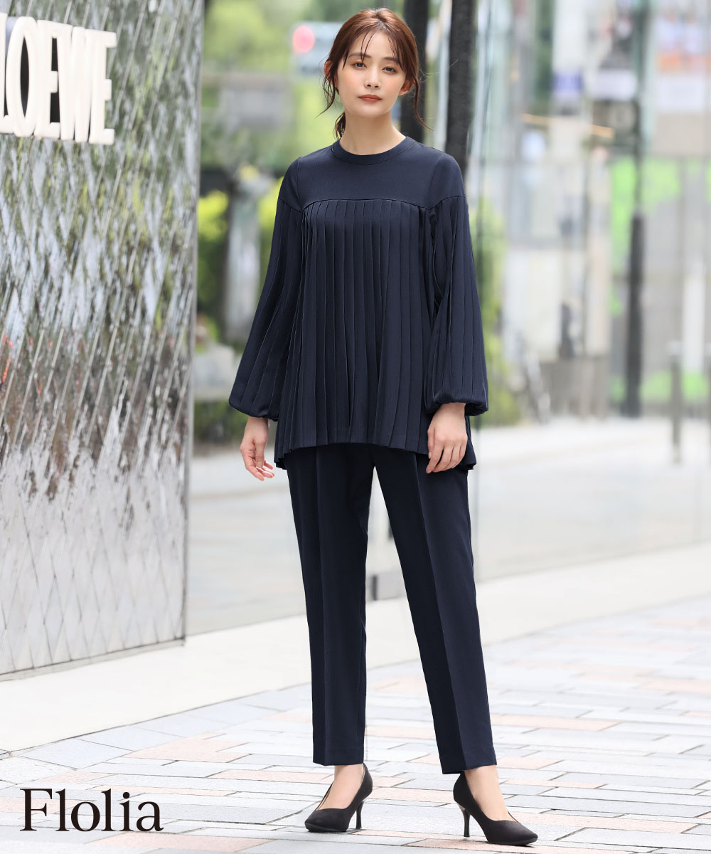 PLST✨パンツセットアップ　ビジネス　セレモニースーツ　ネイビー　L GIRL DRESS FOR NOW スーツ レディース ビジネス フォーマル