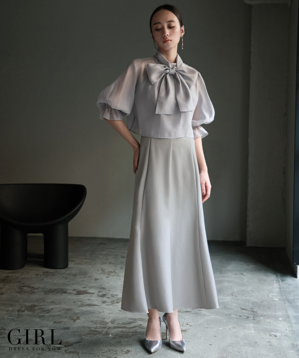 パーティードレス 結婚式 ワンピース ドレス 袖あり 大きいサイズ