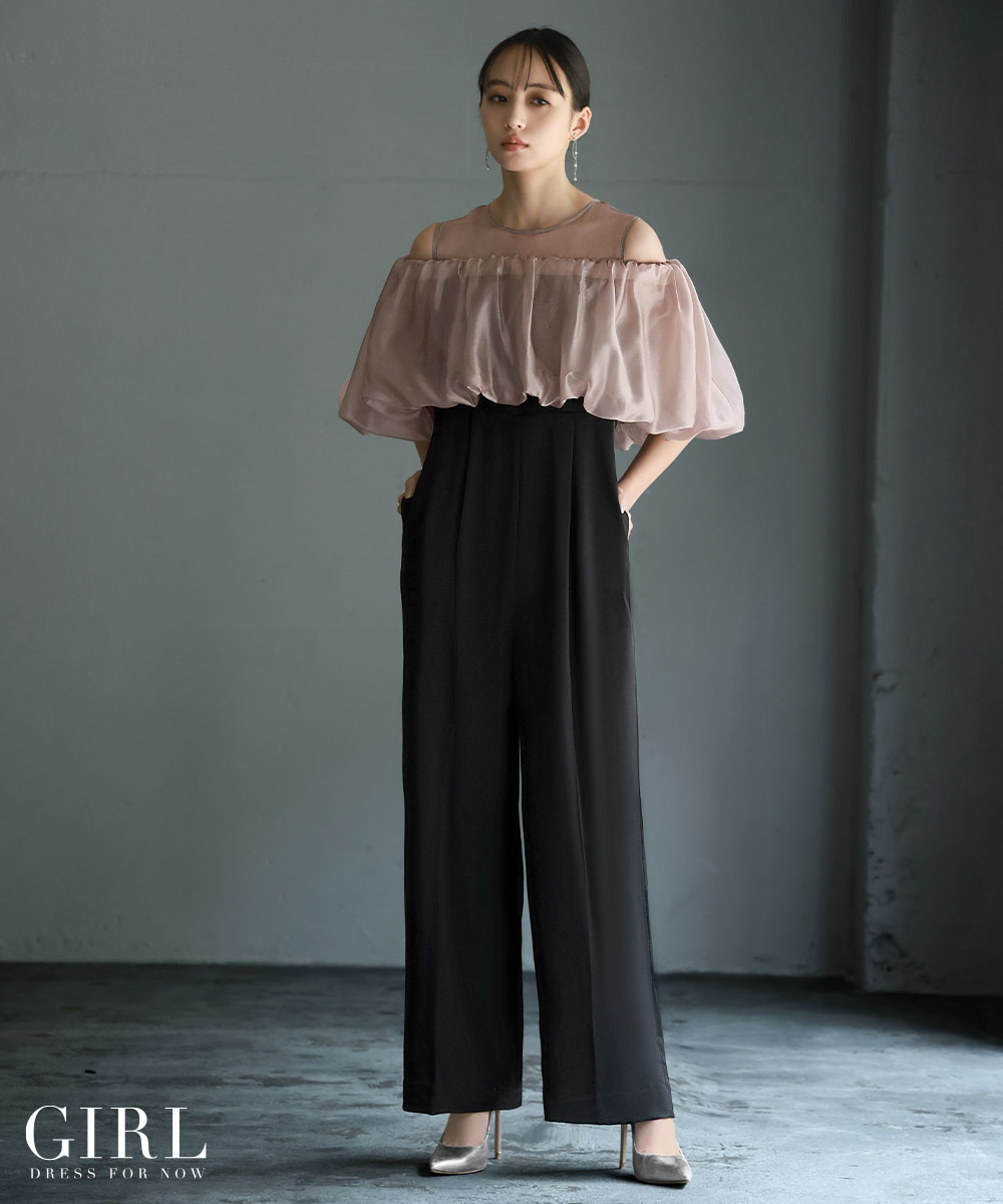 パーティードレス 結婚式 パンツドレス ドレス 袖あり 大きいサイズ