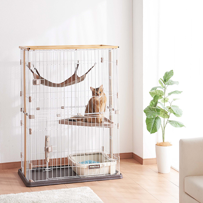 アイラブペット ウッドワンサークル キャット 2段 ハンモック付き 猫ケージ ボンビアルコン オンラインショップ / ウッドワンサークル キャット
