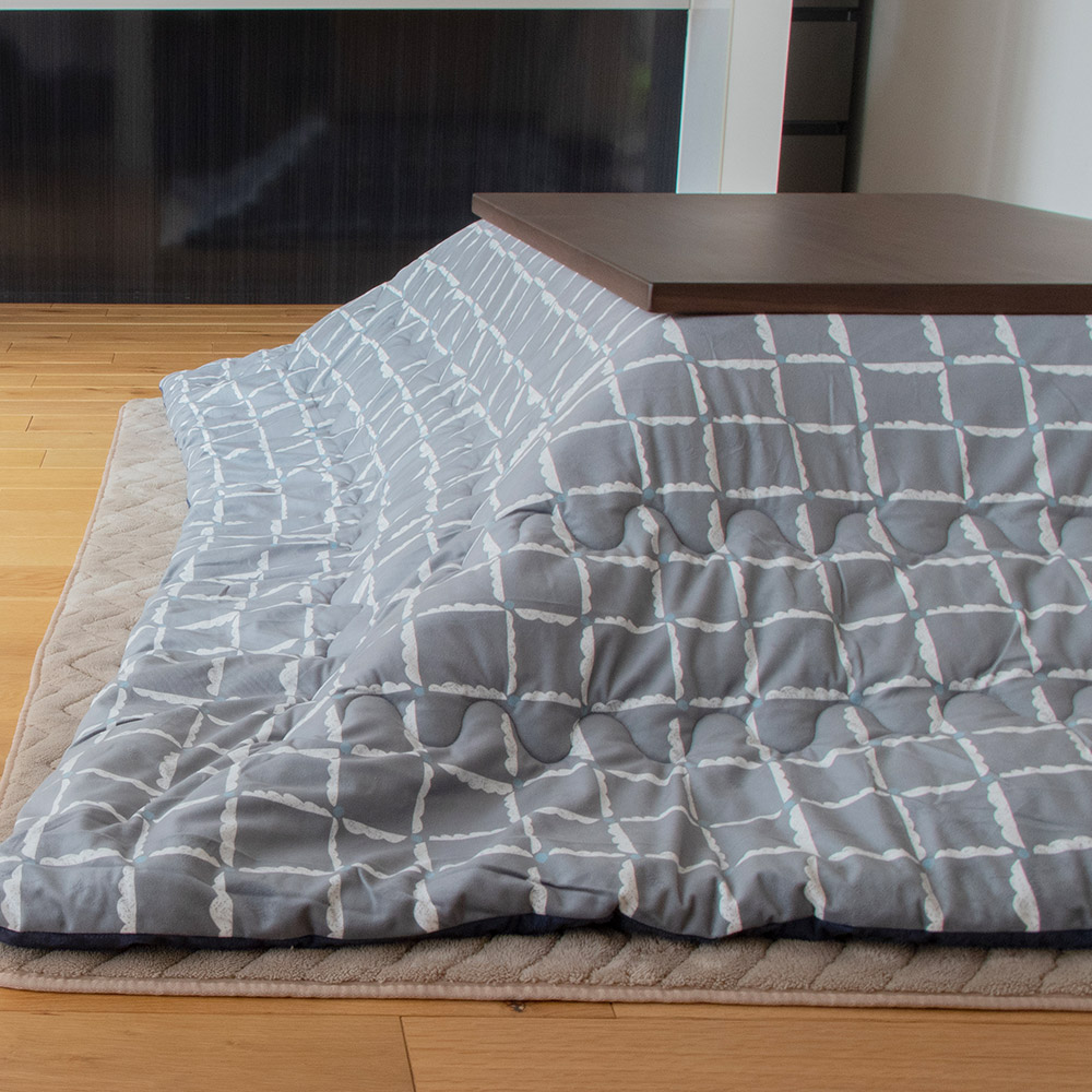 おしゃれ ふかふか かわいい 暖かい 正方形 こたつ布団 チェック柄グレー こたつ布団 正方形 おしゃれ 北欧 ムラタトモコ windcheck ウィンド