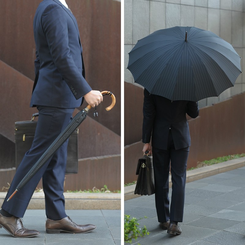 公式半額皇室御用達 未使用品 前原光榮商店 紳士用雨傘 トラッ16 ブラック 手元寒竹 傘