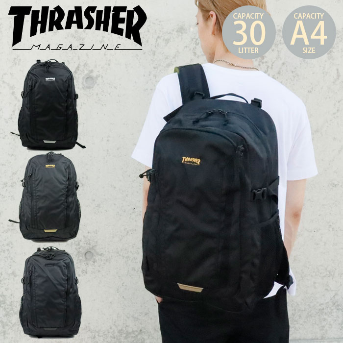 スラッシャー リュック メンズ 撥水 ブラック THRASHER リュックサック RUNNING PUSH BACK PACK 30L THR-28