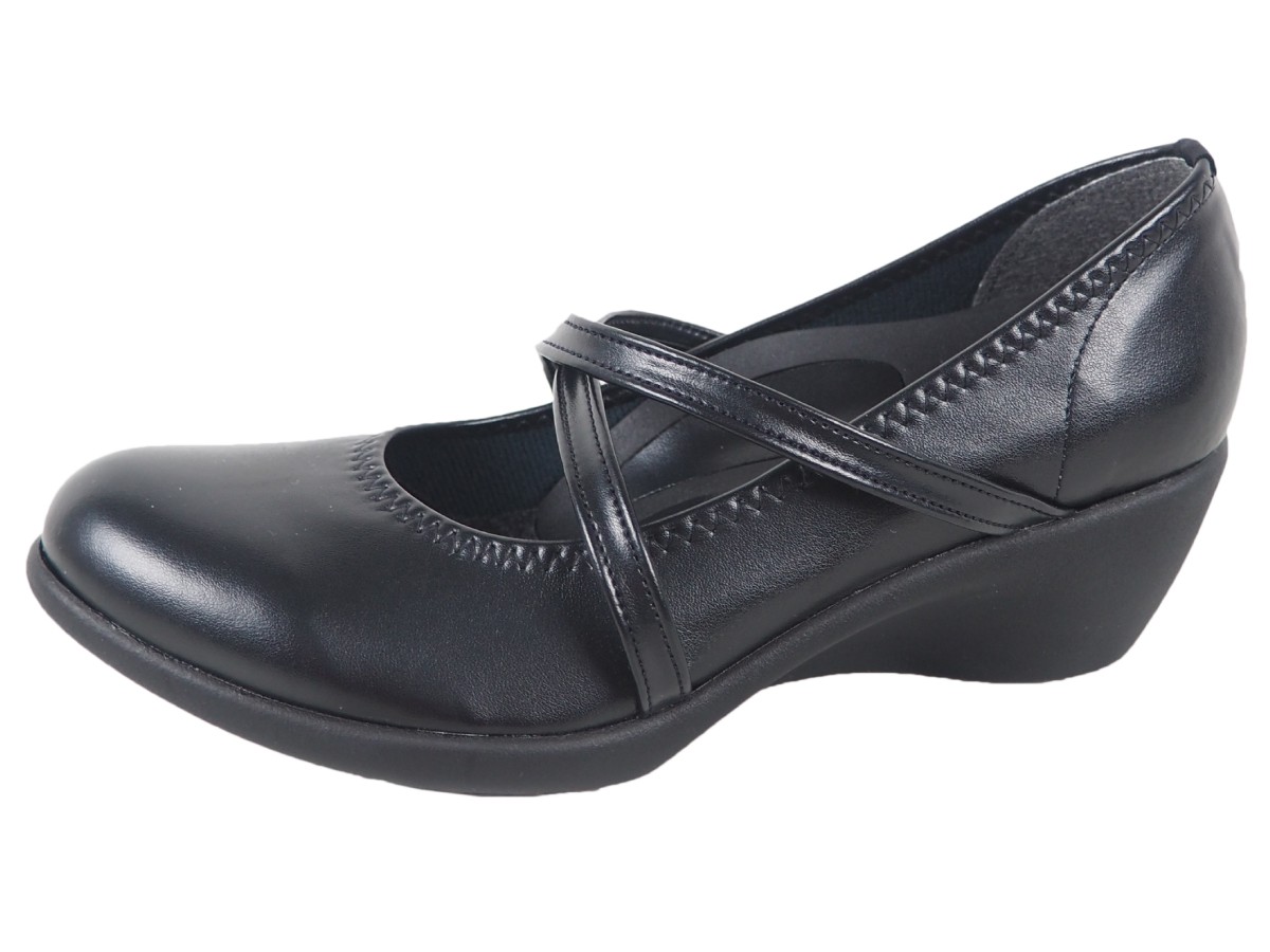 リゲッタ 靴 パンプス 痛くない 歩きやすい ウェッジソール ストラップパンプス 黒 5cm pum...