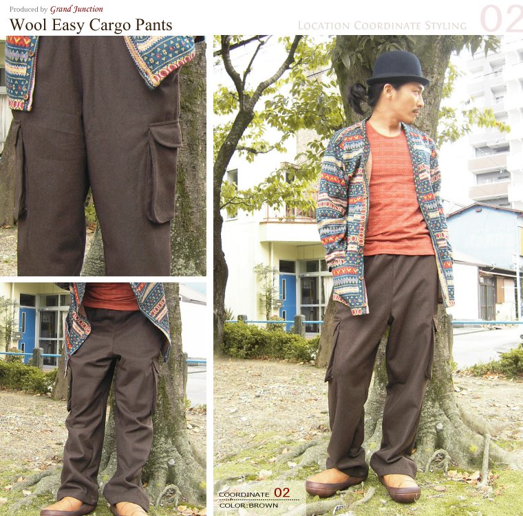 カーゴパンツ メンズ ワイド ウールイージーカーゴパンツ
