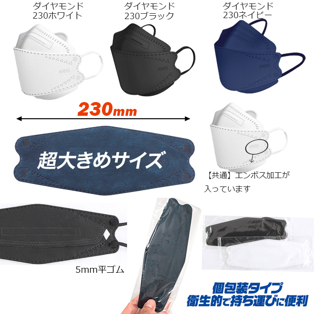 マスク-5 マスク 不織布 10枚 ダイヤモンド型 プリーツ 立体 3D KN95 大きい