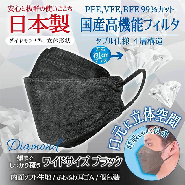 マスク ダイヤモンド まとめ買い40枚 不織布 立体 日本製 大きいサイズ 大きめ 男性用 メンズ 柳葉型 個包装 4層構造 使い捨て ビッグサイズ  メール便送料無料 :item-0362:GLAMMY-PLUS - 通販 - Yahoo!ショッピング