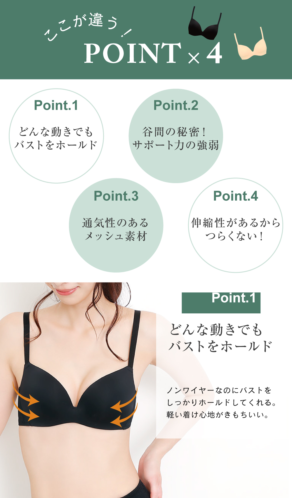 ブラジャー ノンワイヤー 育乳 補正下着 バストアップ 谷間 脇肉 レディース デコルテ 自胸を育てるブラ glamore グラモア