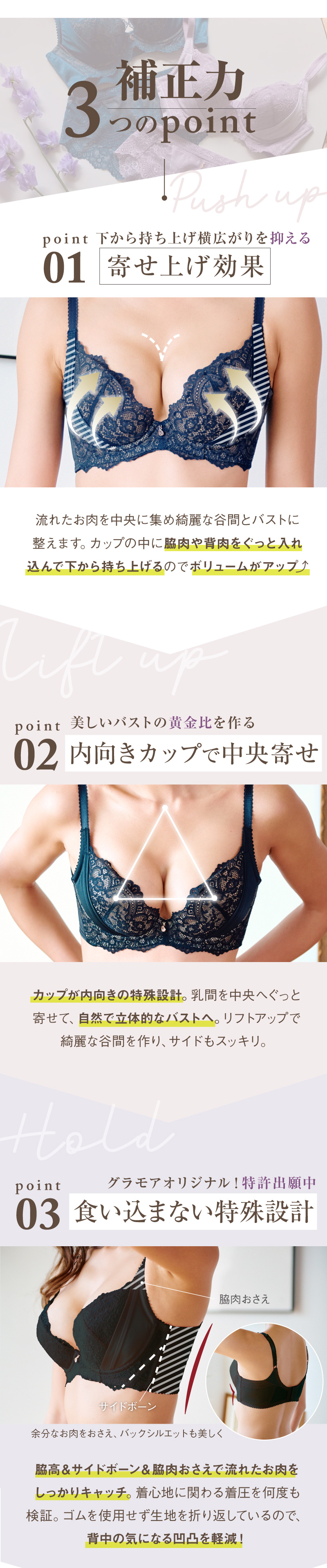 ブラジャー 育乳 育乳ブラ 補正下着 バストアップ 脇肉 ブラ単品 自胸を育てるブラ パフューム glamore グラモア