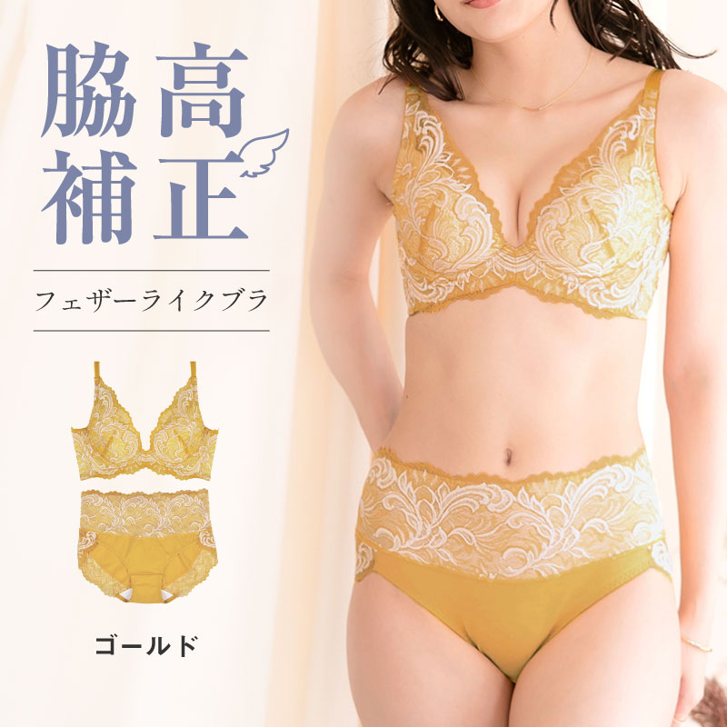 glamore 育乳ブラ ブラジャー ショーツ 上下セット フェザー