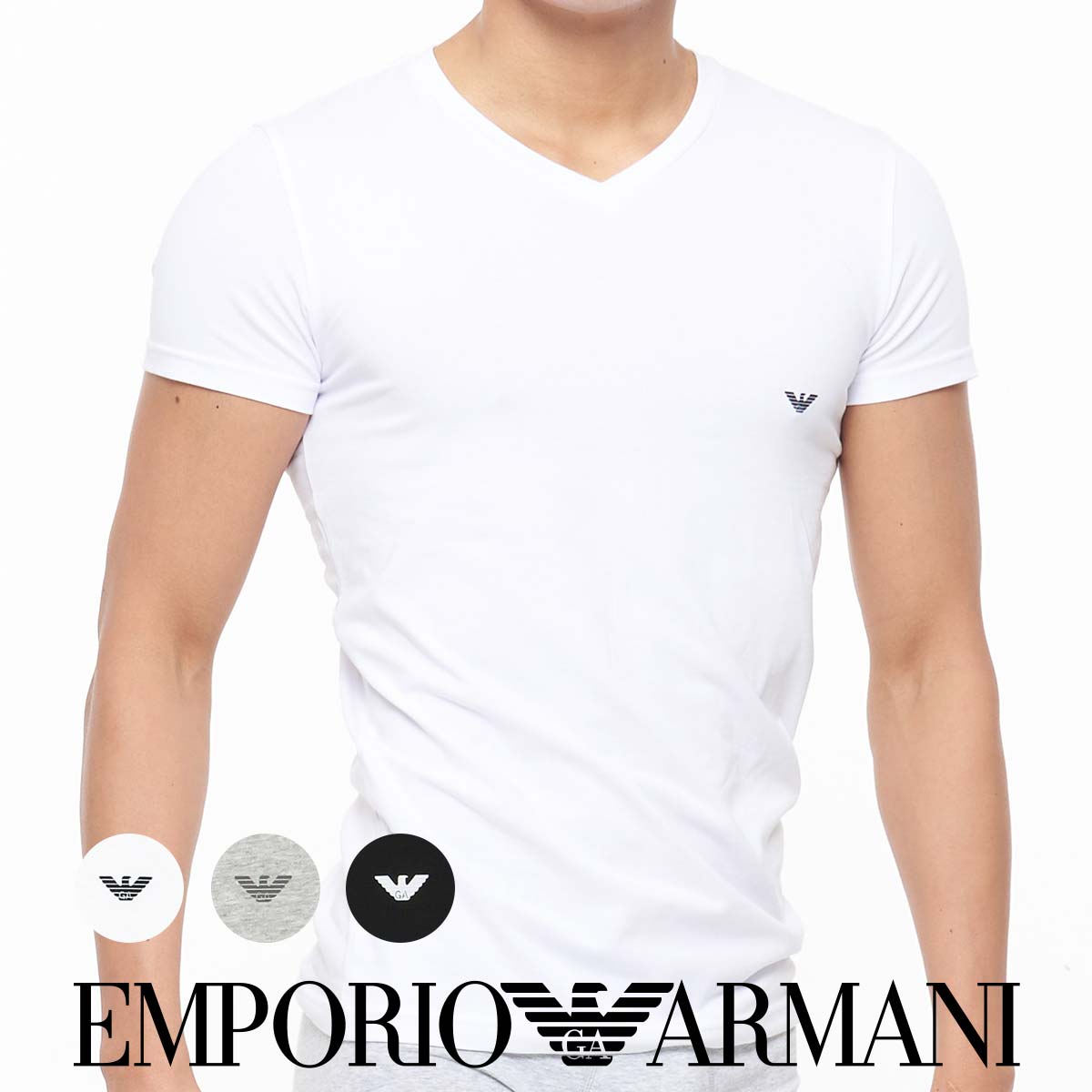 EMPORIO ARMANI エンポリオ アルマーニ ストレッチコットン Vネック 半袖 Tシャツ アンダーシャツ 無地 ブランド EUサイズ  54047290 : 54097291 : ナイガイ公式オンラインショップ - 通販 - Yahoo!ショッピング