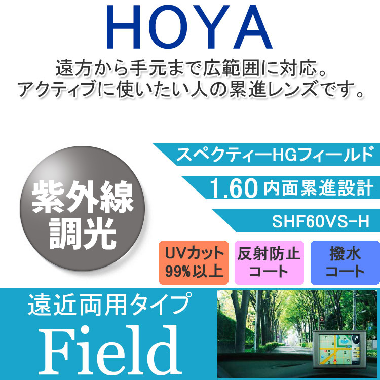 度付き/ 遠近 調光 カラーレンズ HOYA 内面累進設計 屈折率1.60 SHF60 紫外線調光 センシティ2 SENSITY2 度あり UVカット サングラス 眼鏡 メガネ