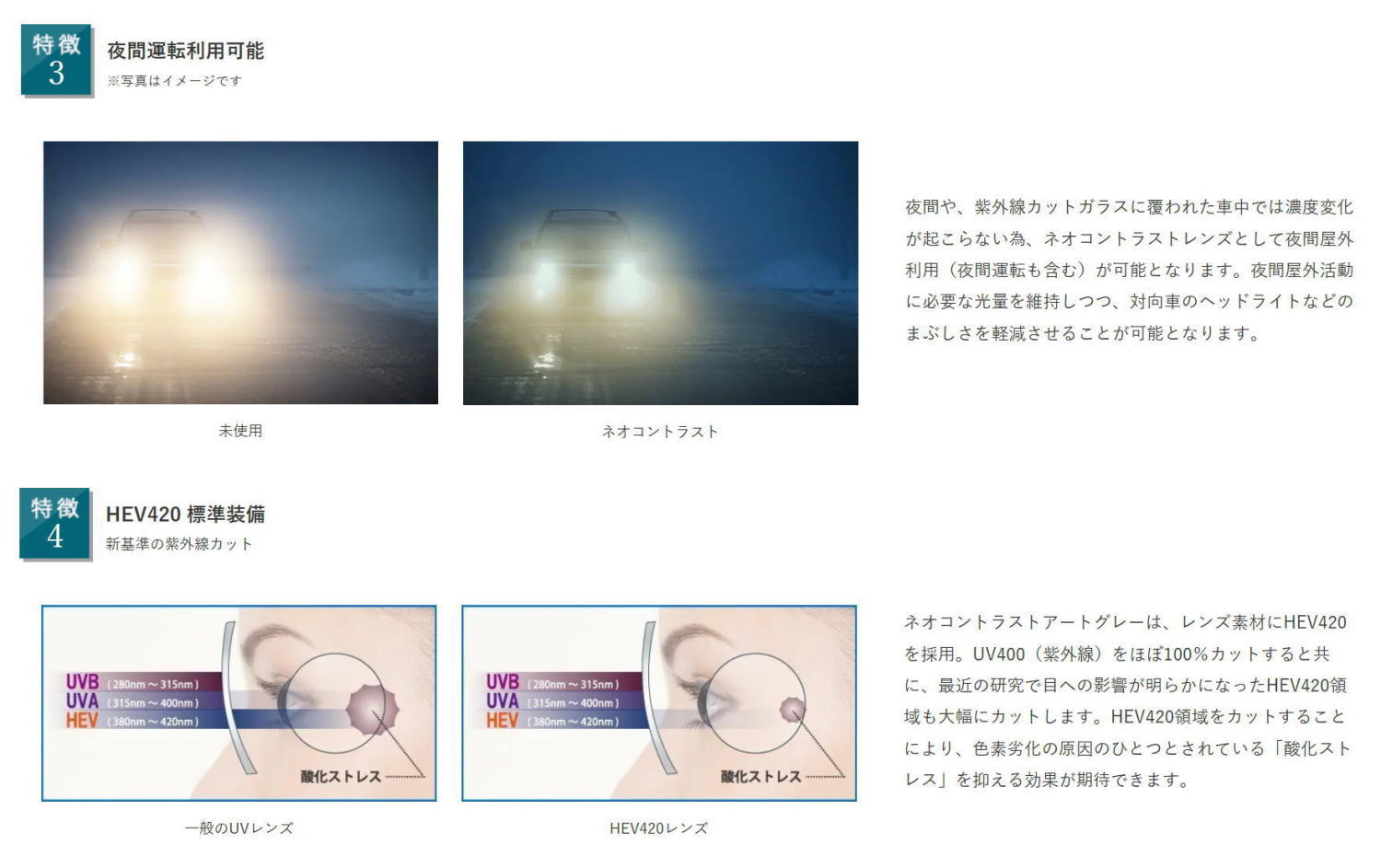 交換用メガネレンズ 度なし・度つき ネオコントラスト調光レンズ