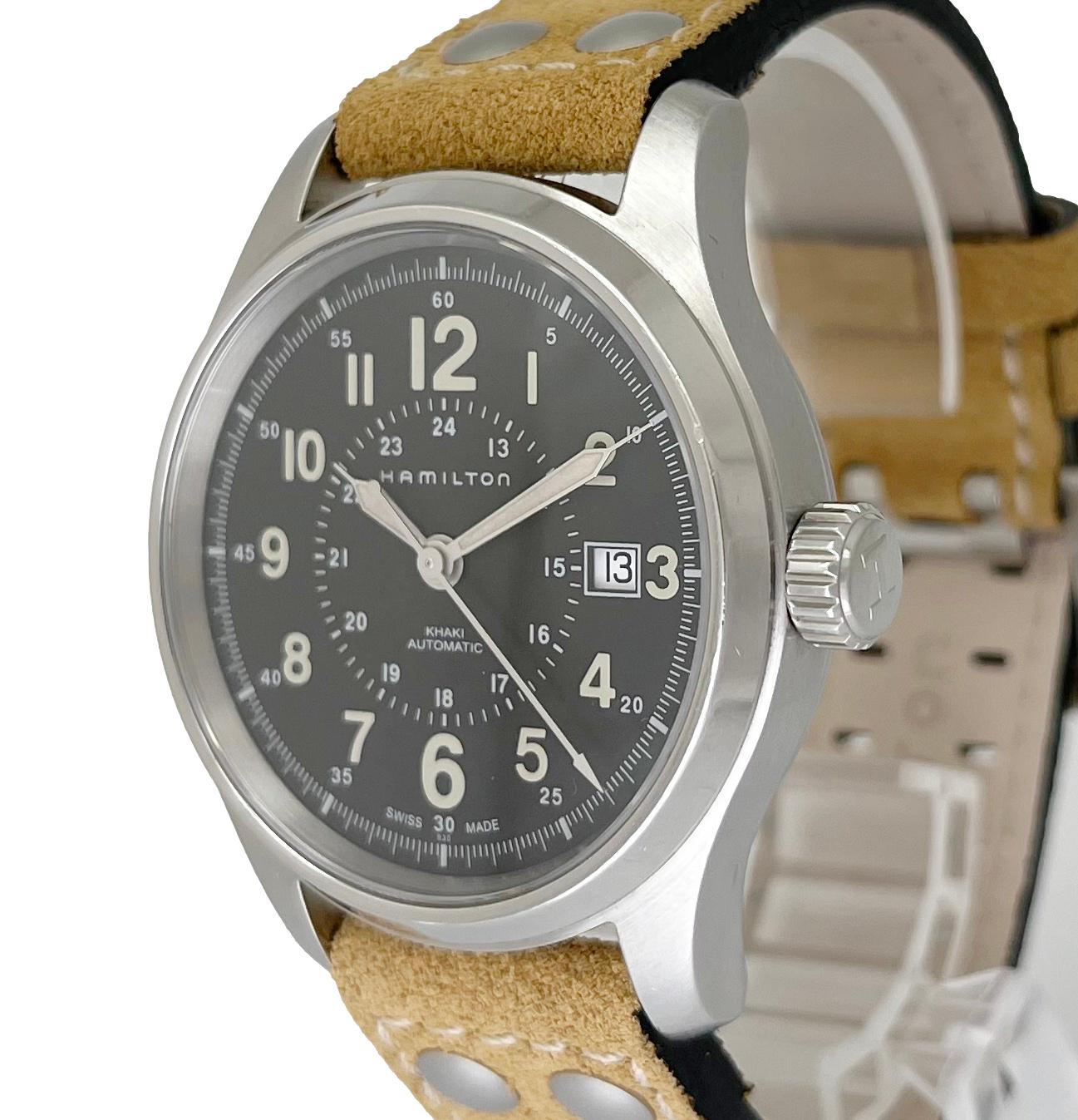 ハミルトン カーキ フィールド 中古 メンズ腕時計 H705950 自動巻き 黒文字盤 SS レザー