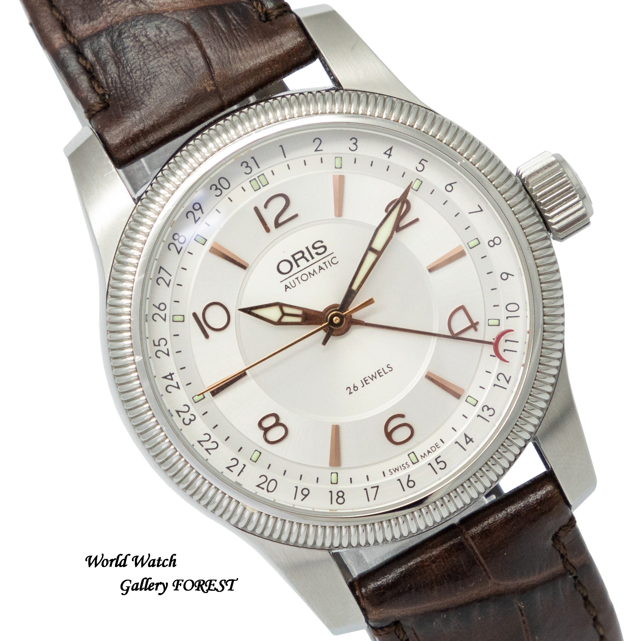 オリス ビッグクラウン ポインターデイト 7628-40 中古 メンズ 腕時計 自動巻き シルバー