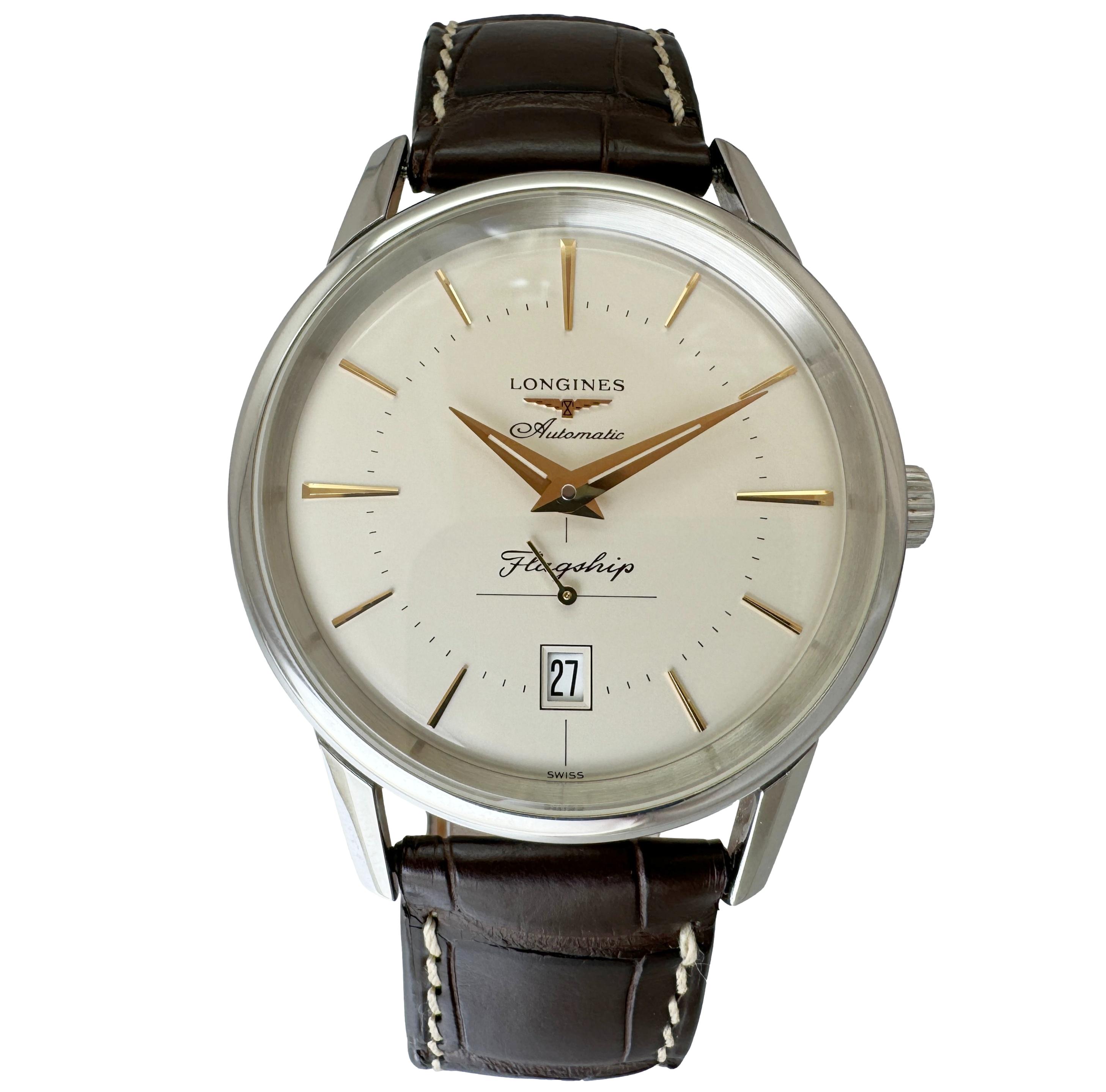 ロンジン FLAGSHIP メンズ腕時計 アイボリー文字盤 二針デイト付 r120098rma24129_1.jpg