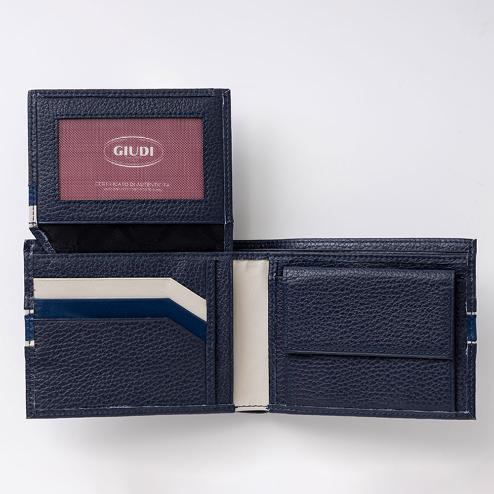 イタリア製 ソフトエンボスレザー 二つ折り財布 コンパクト財布 本革