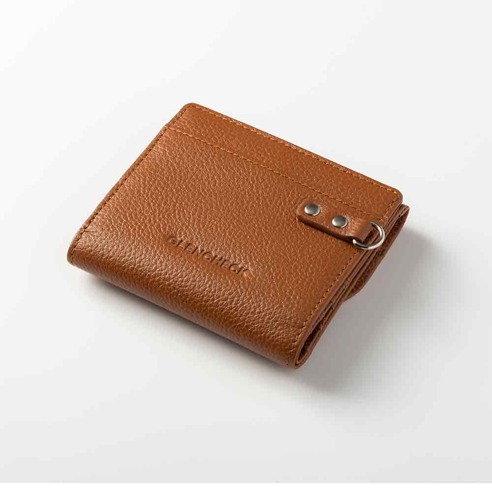 名入れ無料 二つ折り財布 マネースルー レザー財布 本革 GLENCHECK