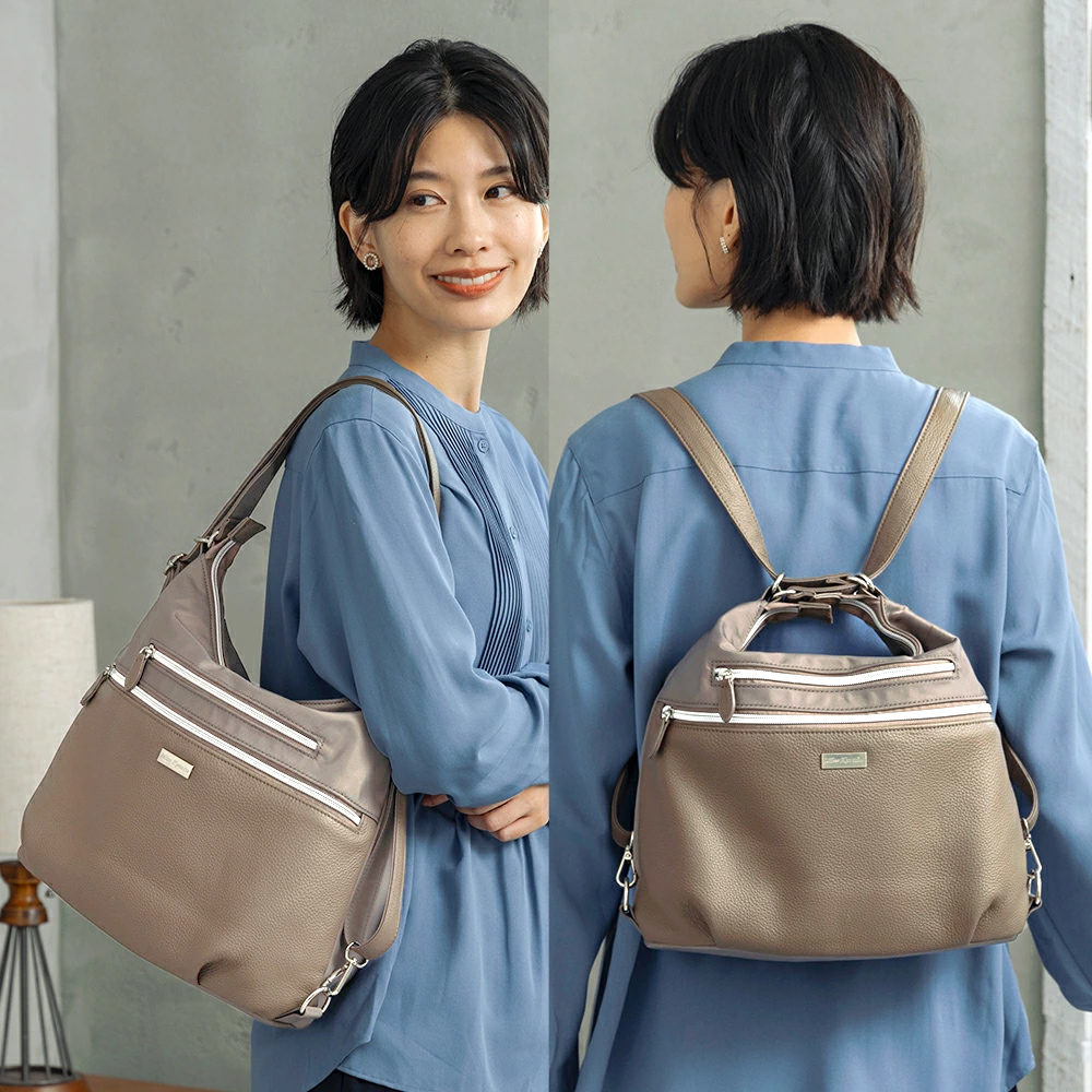 2WAYバッグ リュックサック ショルダーバッグ レディース A4対応 本革 ナイロン Ｍiss kyouko/ミスキョウコの画像