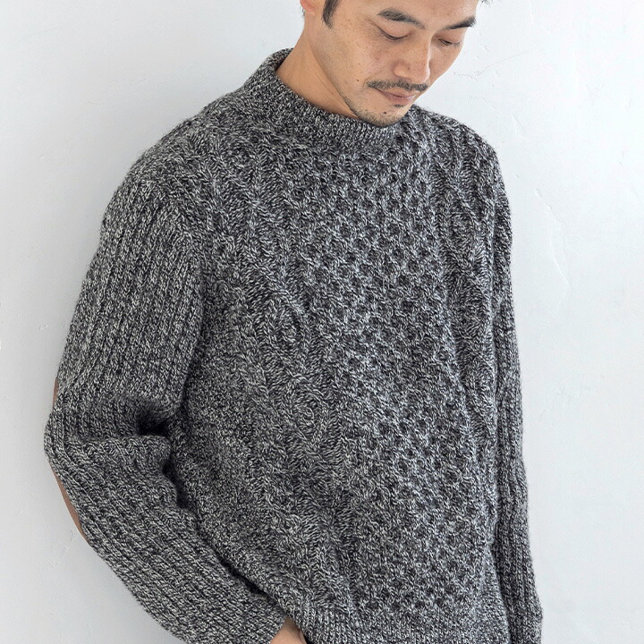 HIGHLAND 2000（ハイランド2000） アラン模様革パッチ付セーター 英国