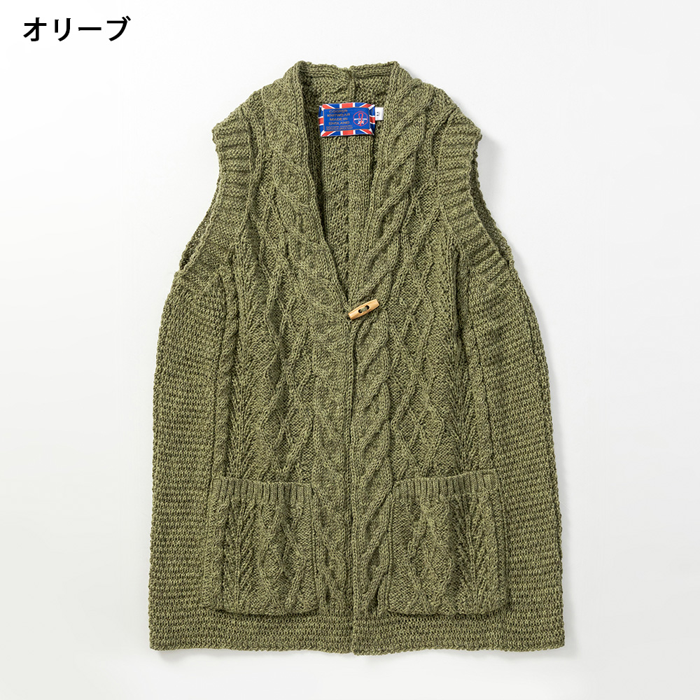 英国製 レディース アラン模様 ベスト ニットベスト ロングベスト JM