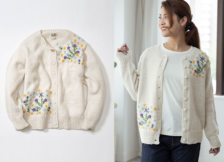 ワラワラ ペルー製 アルパカ アシンメトリー 手刺繍 カーディガン