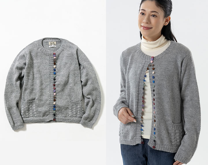 ペルー製 アルパカ レディース カラフルボタン カーディガン 冬 ゆったり warawara ワラワラ  セール対象 ペルー製 アルパカ レディース カラフルボタン カーディガン 冬