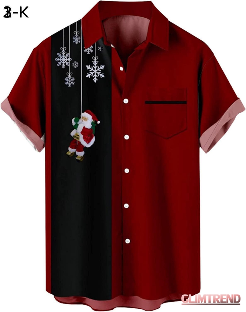 メンズ クリスマス サンタ ギフト 3D デジタル プリント ラペル 半袖シャツ Tシャツ シャツ ...