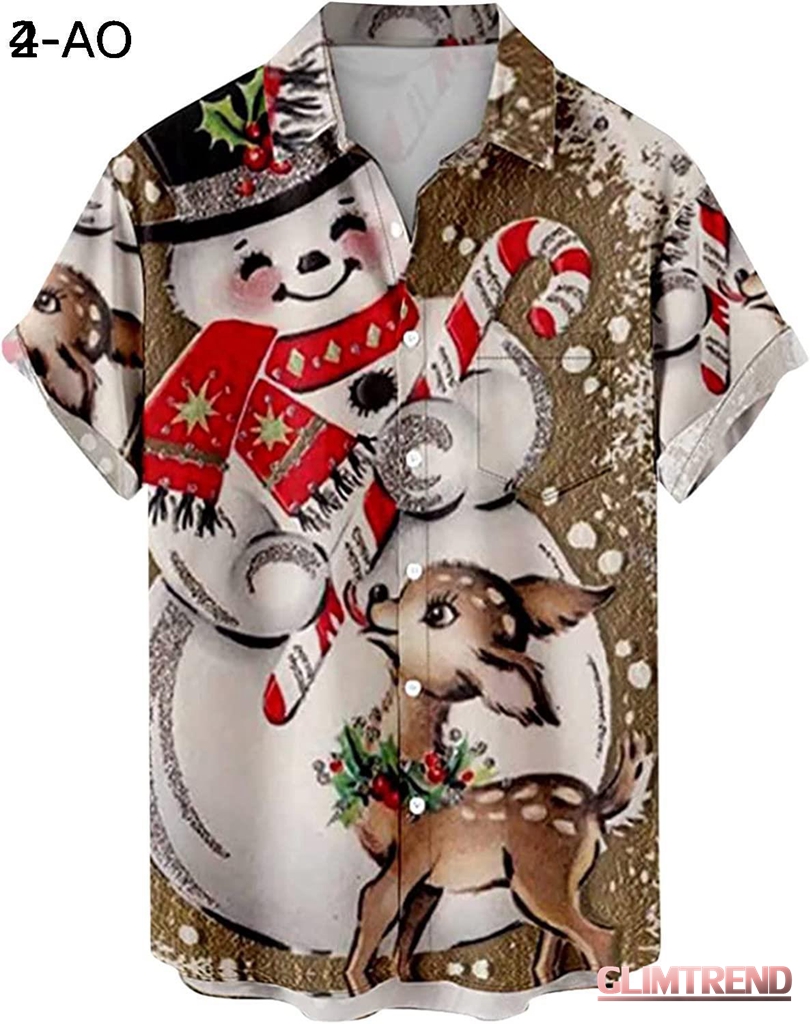 メンズ クリスマス サンタ ギフト 3D デジタル プリント ボタン ラペル 半袖シャツ Tシャツ トップ おもしろtしゃつ｜glimtrend-store｜07