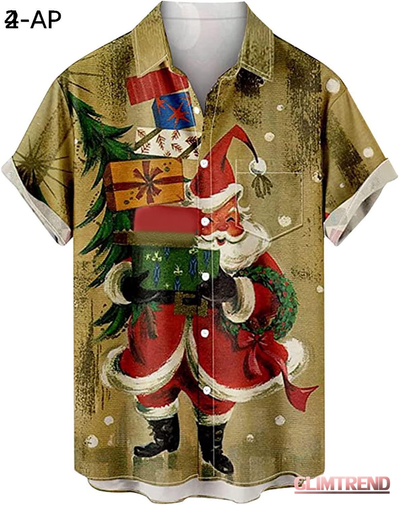メンズ クリスマス サンタ ギフト 3D デジタル プリント ボタン ラペル 半袖シャツ Tシャツ トップ おもしろtしゃつ｜glimtrend-store｜08