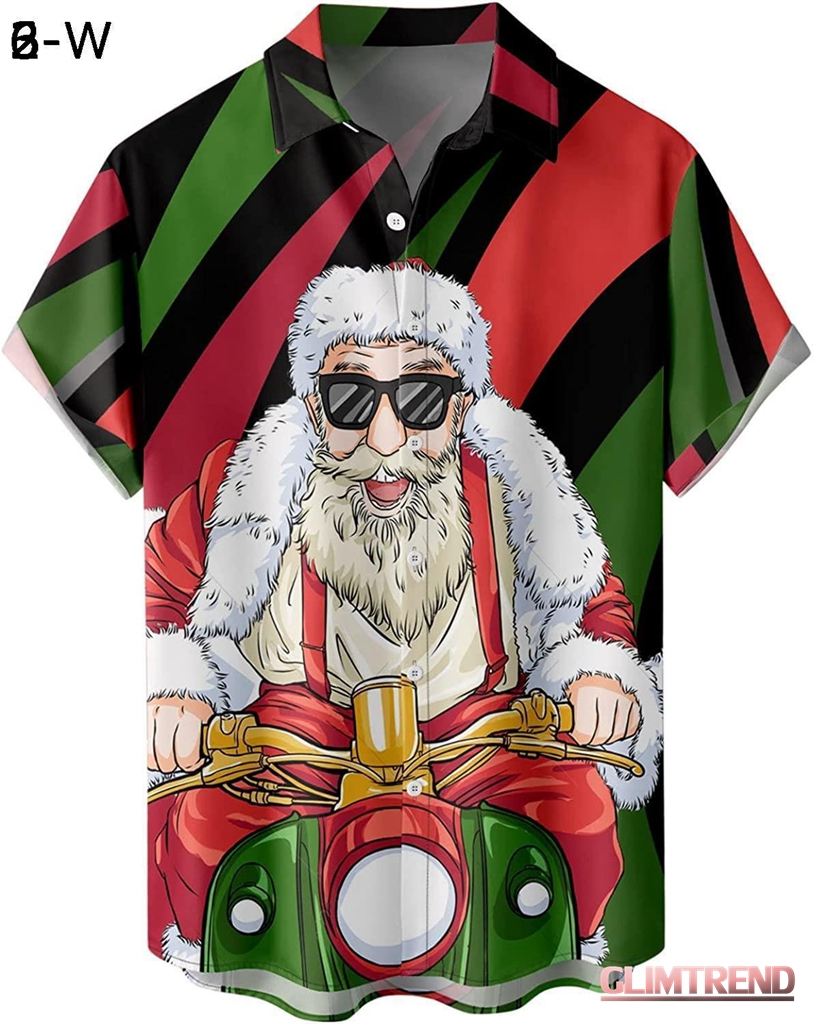 メンズ クリスマス サンタ ギフト 3D デジタル プリント ボタン ラペル 半袖シャツ Tシャツ トップ おもしろtしゃつ｜glimtrend-store｜09