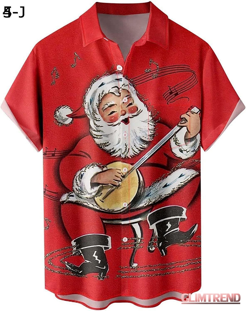 メンズ クリスマス サンタ ギフト 3D デジタル プリント ボタン ラペル 半袖シャツ Tシャツ トップ おもしろtしゃつ｜glimtrend-store｜12